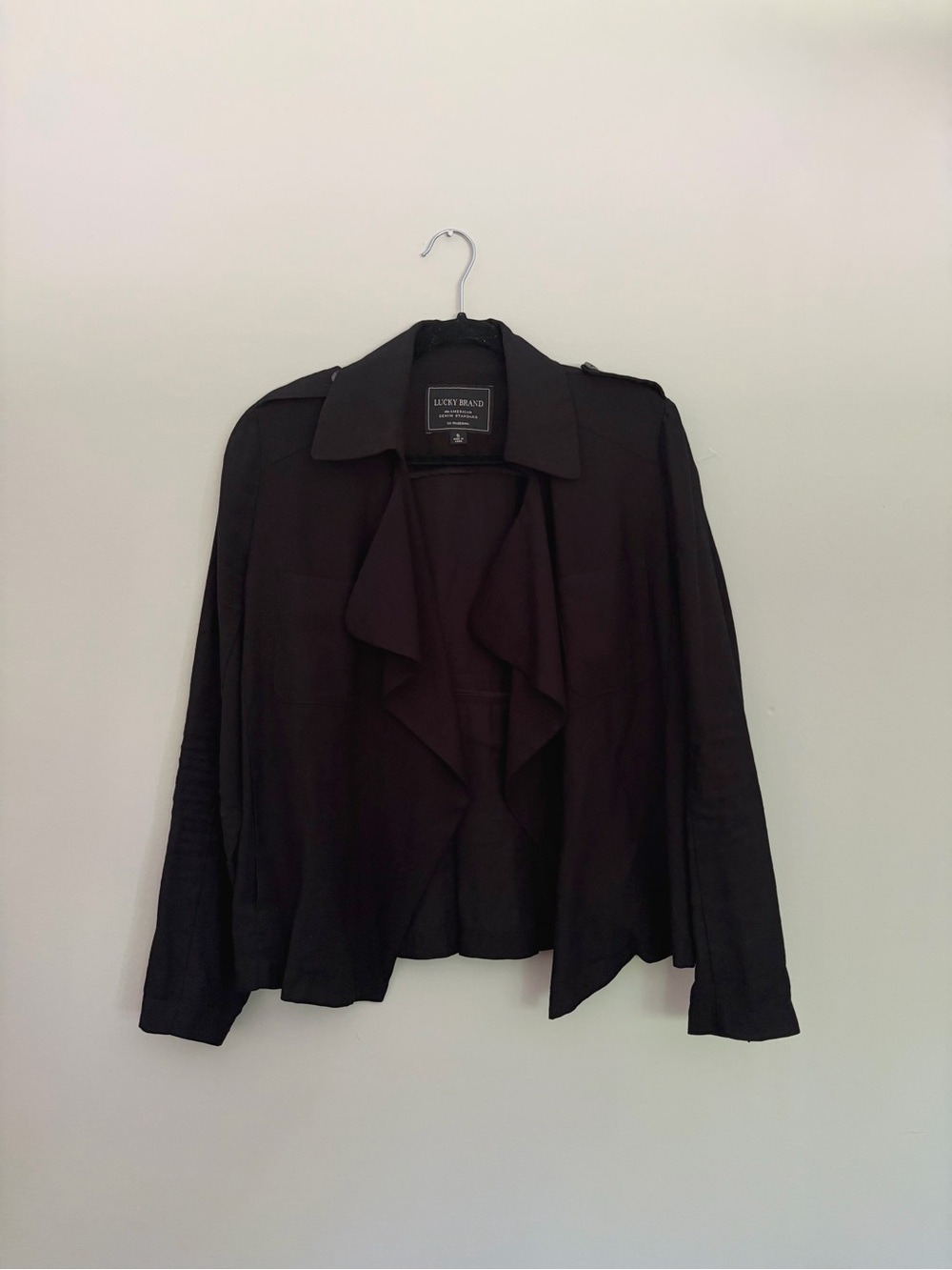 Lucky Brand Black Waterfall Drape Front Jacket Women's Size Small S